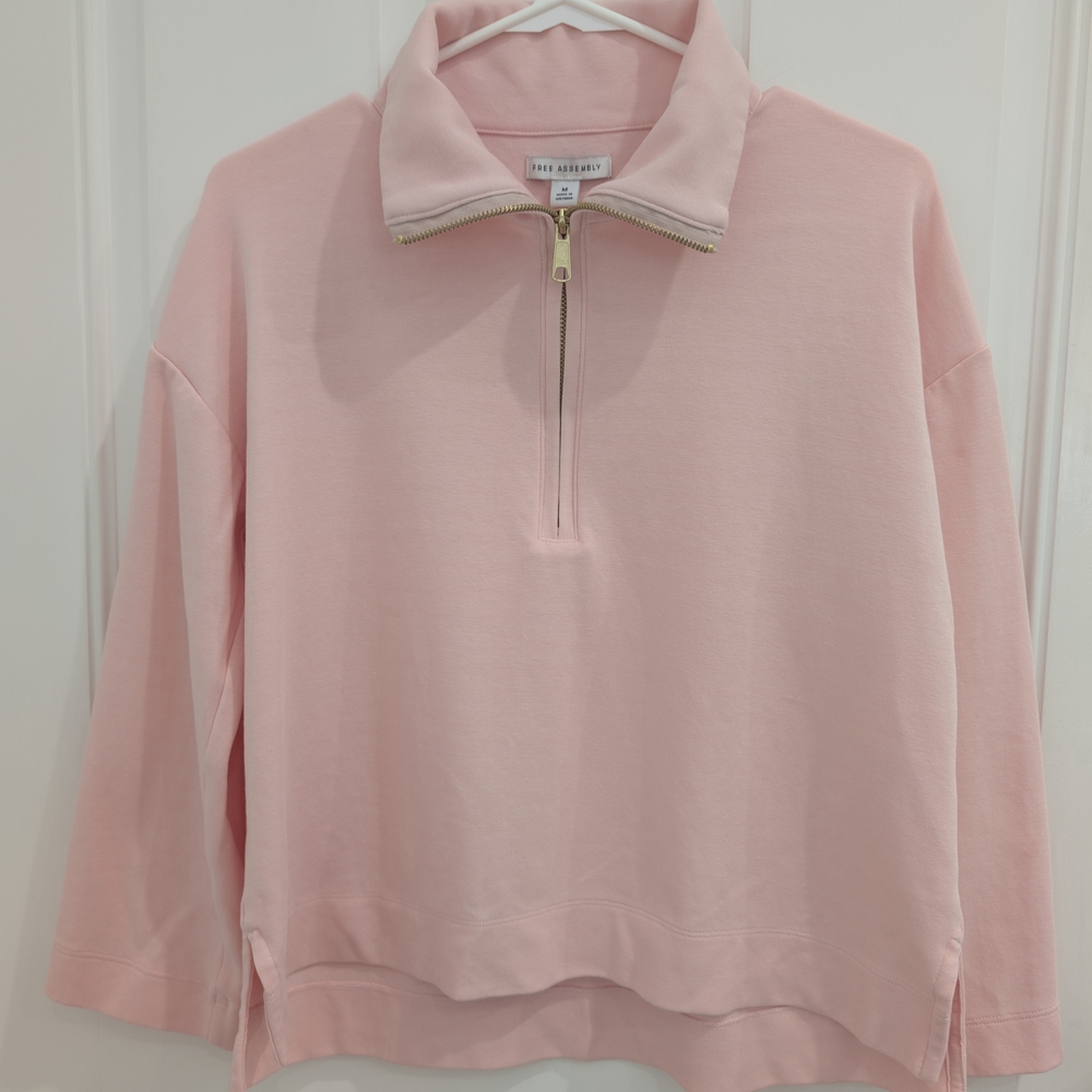 Free Assembly Long Sleeve Quarter Zip High Low Hems Women's Sweatshirt Medium